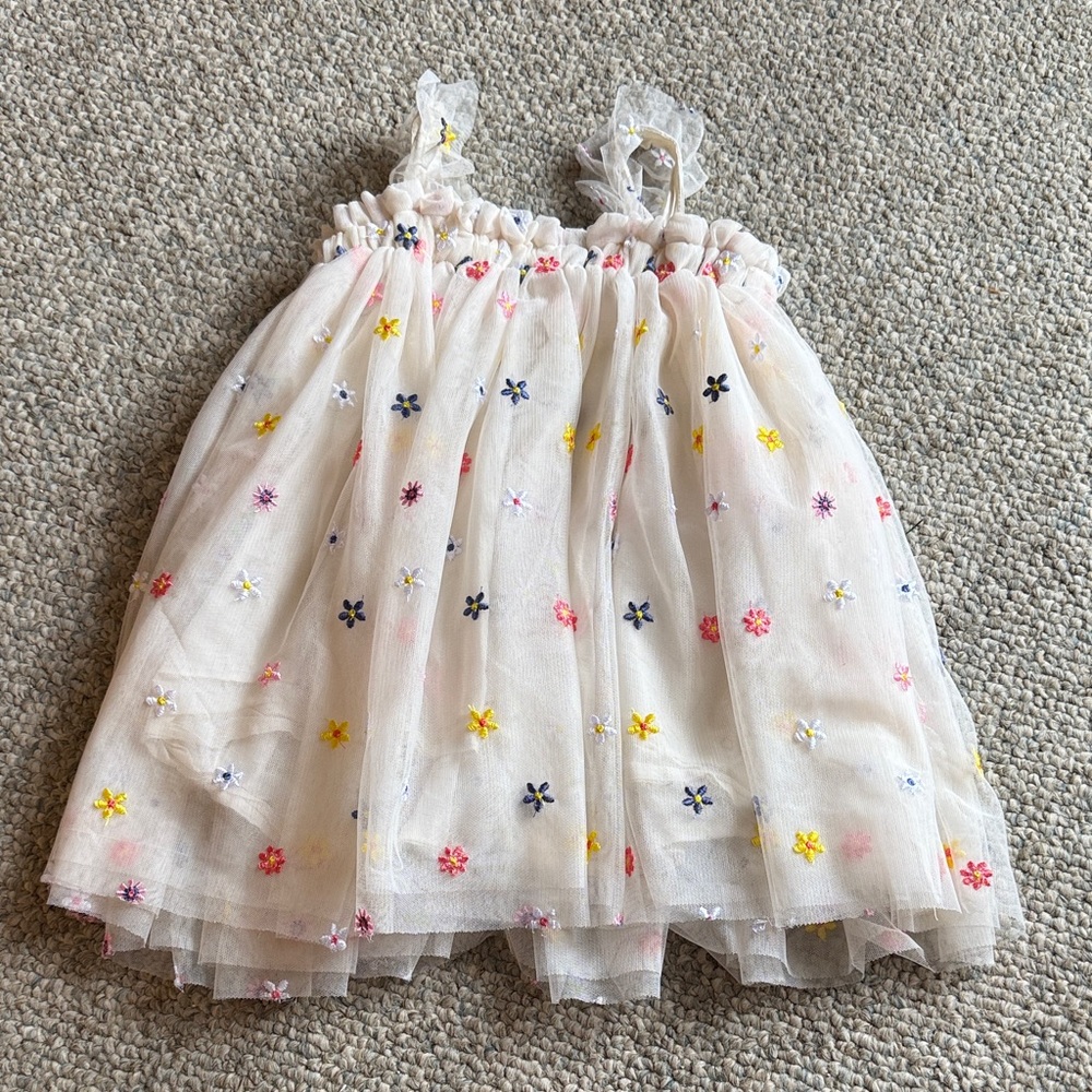 Delightful Floral Kids Tulle Dress with Embroidery